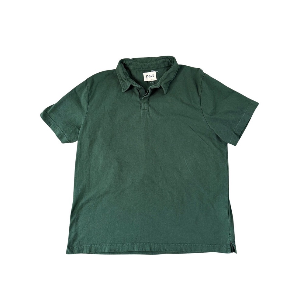 Pact Organic Cotton Polo Shirt Men's Large Forest Green Short Sleeve